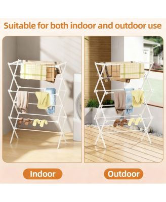 3-Tier Folding Clothes Rack, Rust-Resistant, Easy Assembly, Suitable for Indoors & Outdoors