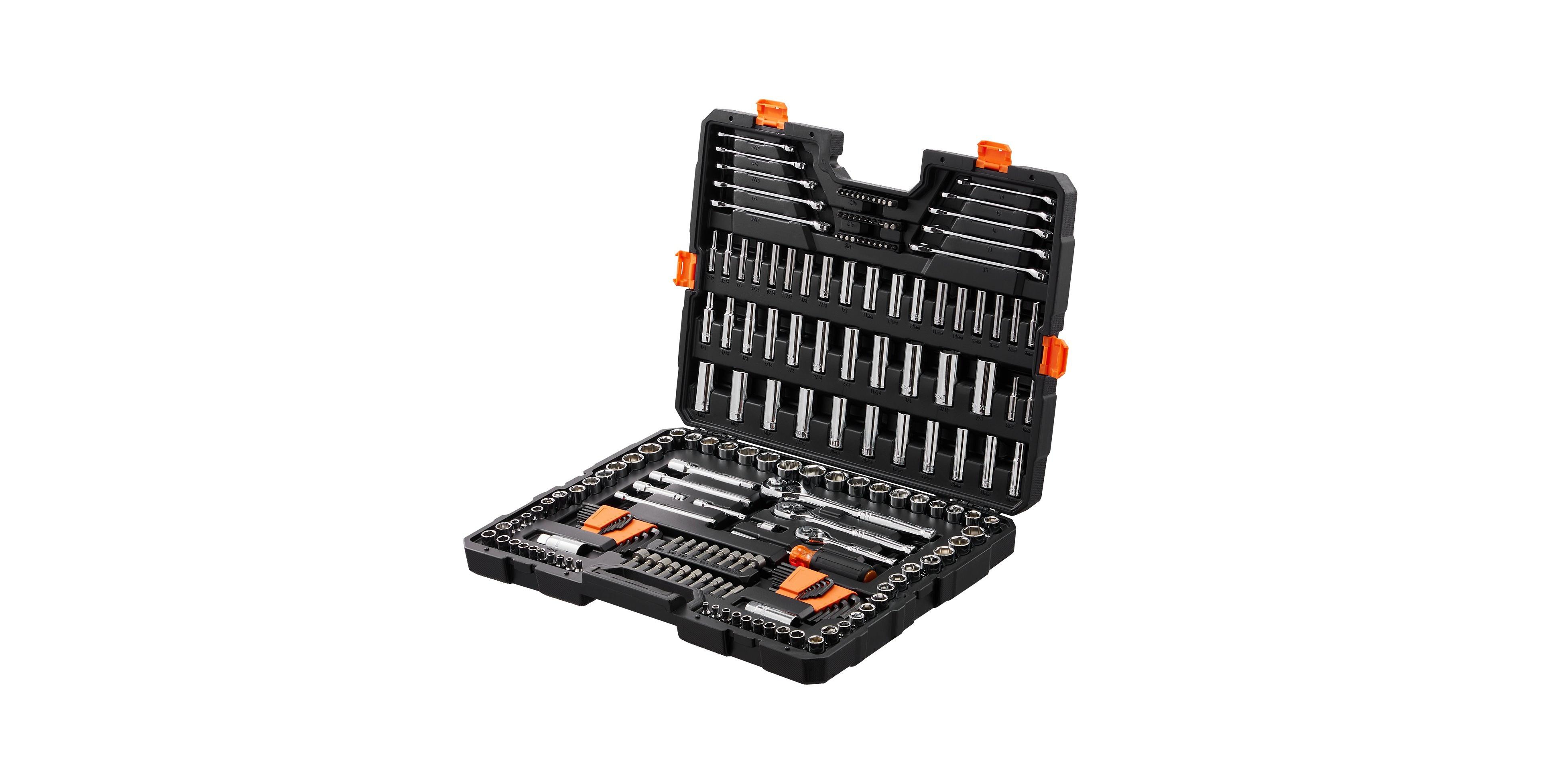 Sugift 205-Piece Mechanics Tool Set with 1/4"-1/2" Drive Sockets & Wrenches