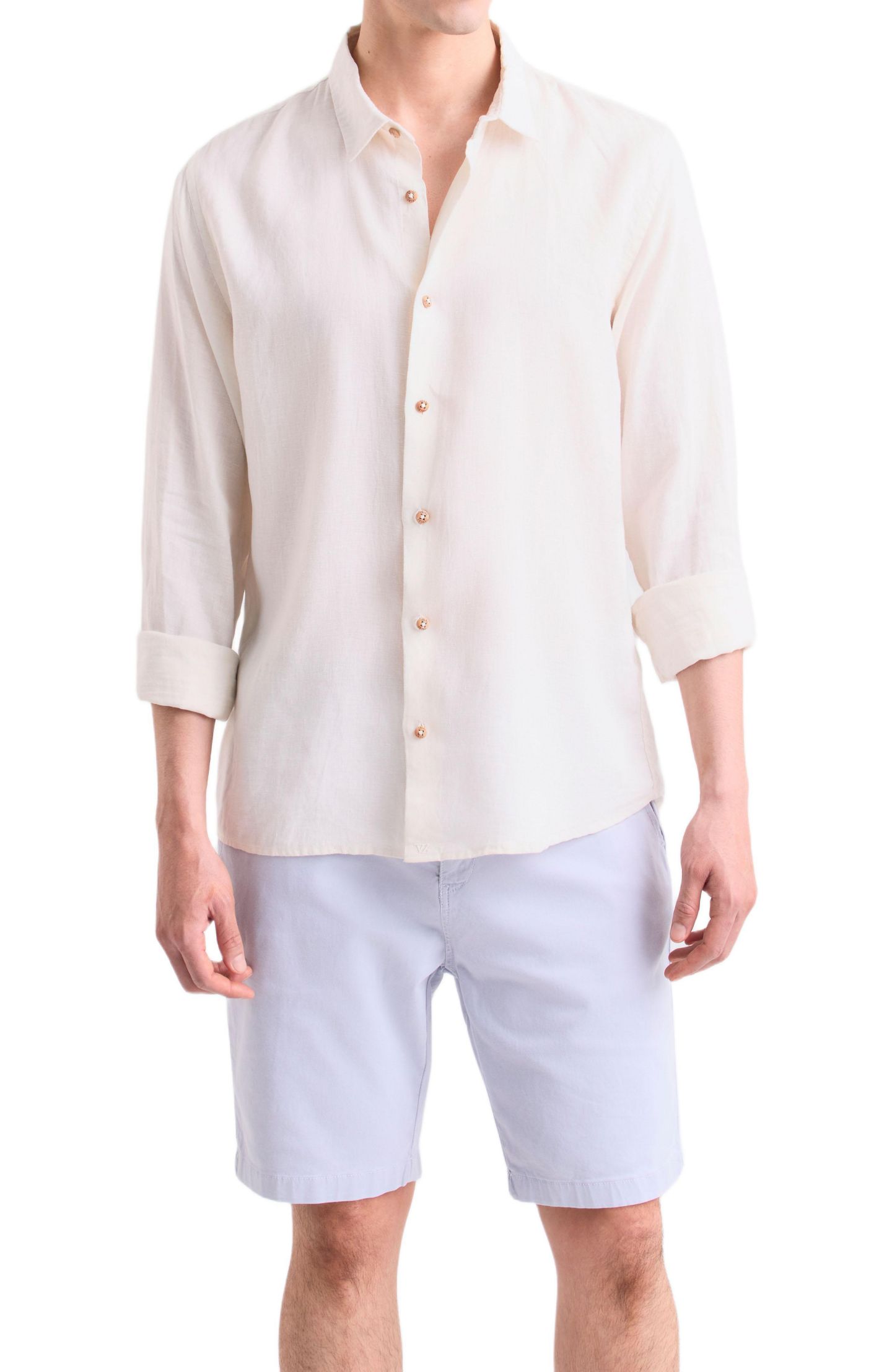 Мужская рубашка Velez Long-Sleeve Linen With Semi-Fitted Silhouette, цвет: Бежевый — фото 1