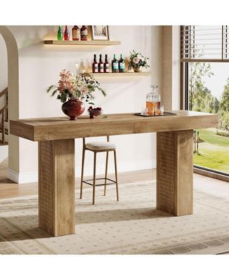 70.9" Extra Long Bar Table, Counter Height Pub Table with Sturdy Pedestal Base, Modern Rustic Rectangular Bar Height Table
