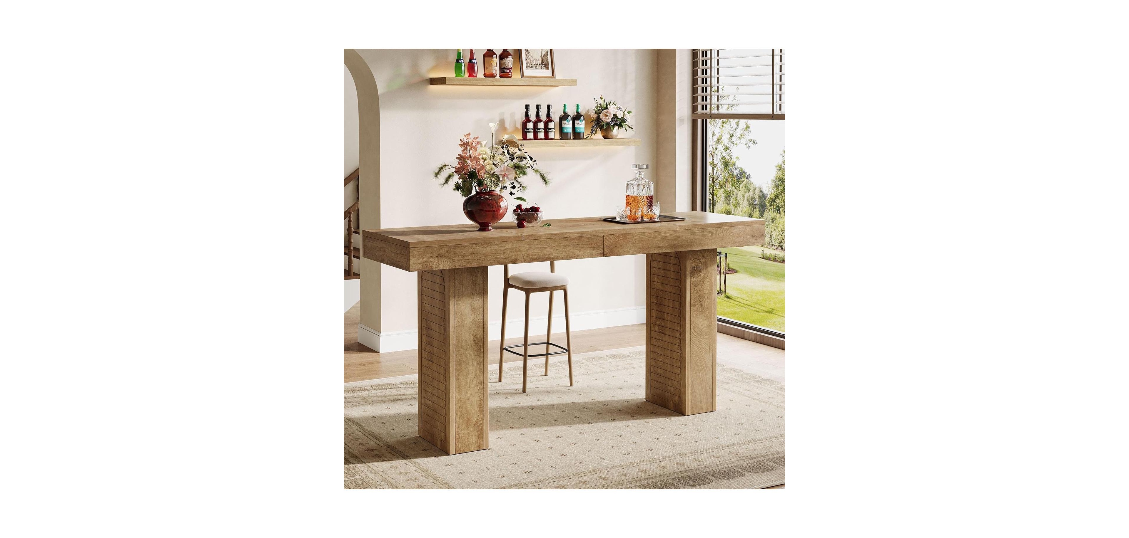 Tribesigns 70.9" Extra Long Bar Table, Counter Height Pub Table with Sturdy Pedestal Base, Modern Rustic Rectangular Bar Height Table