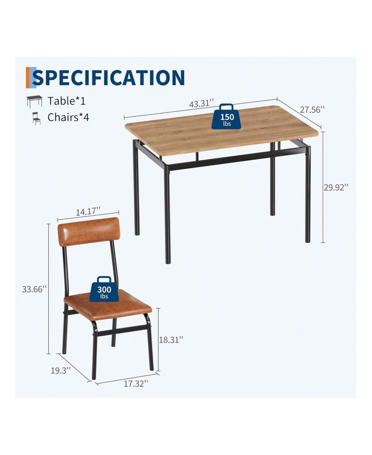 gaomon Kitchen Table 5 Piece Dining Table Set For 4 Kitchen Table And Chairs Set for Dining Room, Home Office