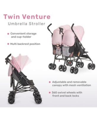 Baby Twin Venture Umbrella Stroller, Multi Backrest Positions, Adjustable & Removable Canopy Double Stroller, 360°Swivel Wheels with Locks
