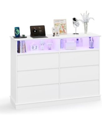 6 Drawer Dresser for Bedroom with LED Lights & Charging Station, Modern Dresser with LED for Bedroom