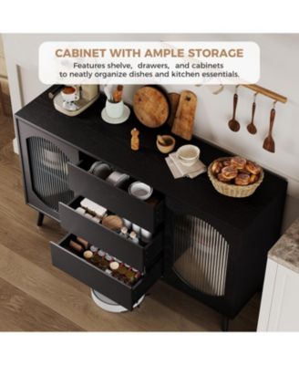Sideboard Buffet Cabinet with Storage, Buffet Cabinet with Fluted Glass Sliding Doors and Drawers, Sideboard for Kitchen