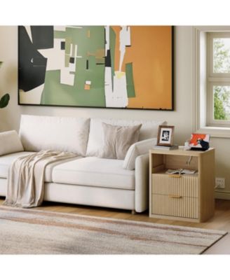 Bedside Table Nightstand with Bedside Storage, Bedroom Side Table and Organizer, Functional and Fluted Nightstand