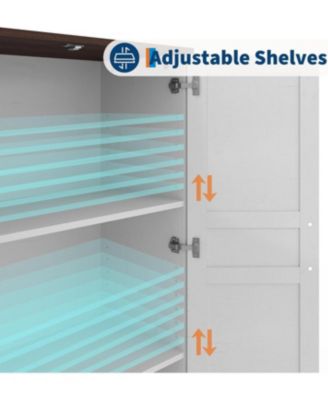 Farmhouse Kitchen Pantry Cabinet, Freestanding Storage Cabinet w/ 2 Adjustable Shelves, Wood Cupboard Pantry for Kitchen