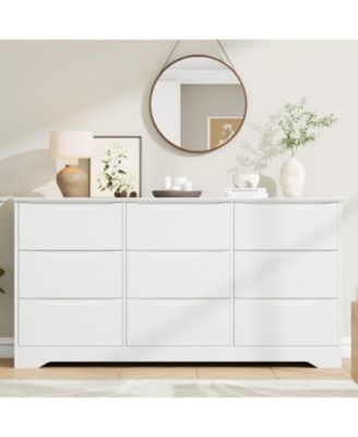 Wooden Dresser with 9 Drawers, Tall Modern Closet with Deep Storage, Large Chest of Drawers with Wide Top, Long Storage Dresser for Bedroom