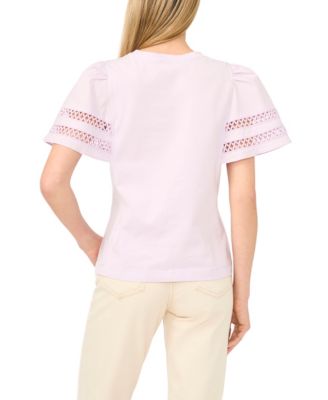 Women's Combo Trim-Sleeve Crew Neck Top