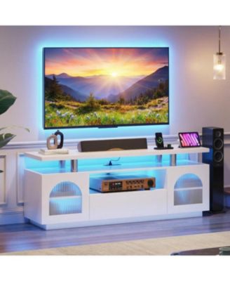 TV Stand for 65 Inch TVs, LED Modern Entertainment Center with Large Drawer & Adjustable Shelves, Media Console with Power Outlet