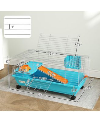 35"L Small Animal Cage, Rolling Bunny Cage, Guinea Pig Cage,