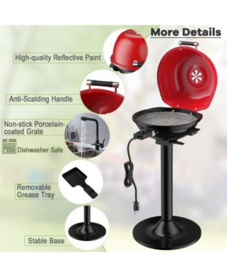 1600W Electric BBQ Grill with Removable Non-Stick Warming Rack-Red