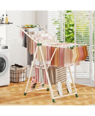 Clothes Drying Rack with Height-Adjustable Wings, Folding Laundry Rack