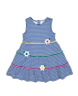 Big Girls Stripe Knit Dress With Pom Poms & Flowers