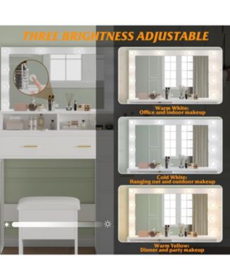 Vanity Desk with Mirror & Lights - Foldable, 4 Drawers, Stool