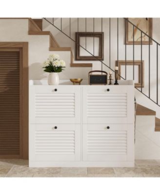 Large Narrow Shoe Storage Cabinet, 4 Flip Drawers Adjustable Shelves Entryway Shoe Rack Organizer