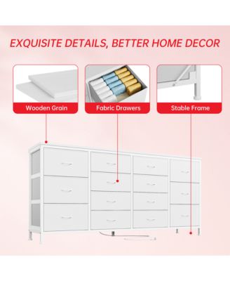 63" Black Fabric 14-Drawer Dresser TV Stand, with Power Outlet for 65-75" TVs