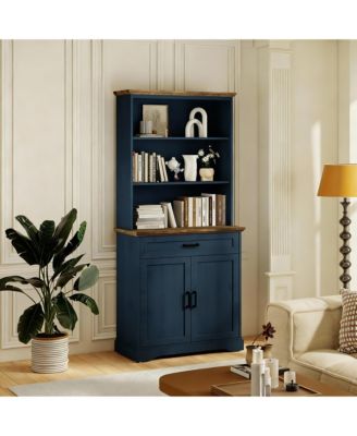 5-Tier Adjustable Storage Bookshelf with Cabinet-Adjustable 72" Tall bookcase for Living Rooms and Offices