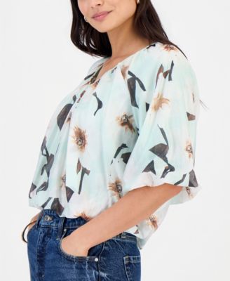Petite Puff-Sleeve Bubble Blouse