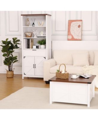 6 Tiers Bookshelf With Storage,72”Tall Modern Storage Bookcase with Adjustable Shelves&Drawers,Wooden Display Cabinet Set