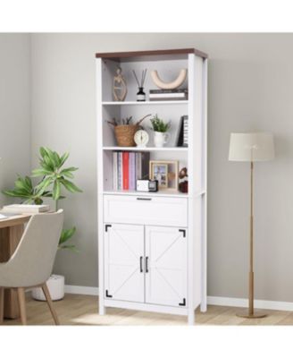 6 Tiers Bookshelf With Storage,72”Tall Modern Storage Bookcase with Adjustable Shelves&Drawers,Wooden Display Cabinet Set