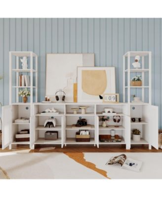 Farmhouse TV Stand for 70-Inch TVs, Entertainment Center with Bookshelves, Storage Cabinet & Adjustable Shelves