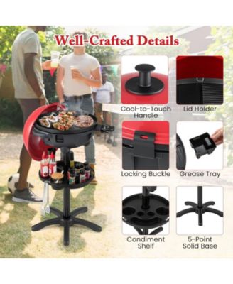 Electric BBQ Grill 1200W Indoor Outdoor Grill with 2-Zone Non-Stick Grilling Plate-Red