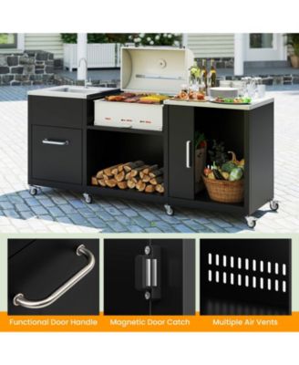 Heavy-Duty Outdoor Grill Table Cart with Sink and Drainage, Metal Prep Station