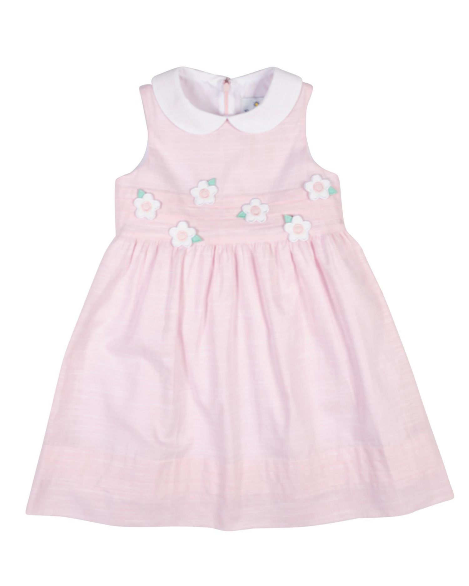 Little Girls Linen Look Dress With Flowers