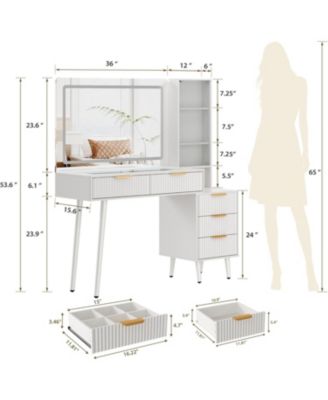  5-Drawer Vanity Desk, Makeup Dressing Table with Built-in USB Charging Station