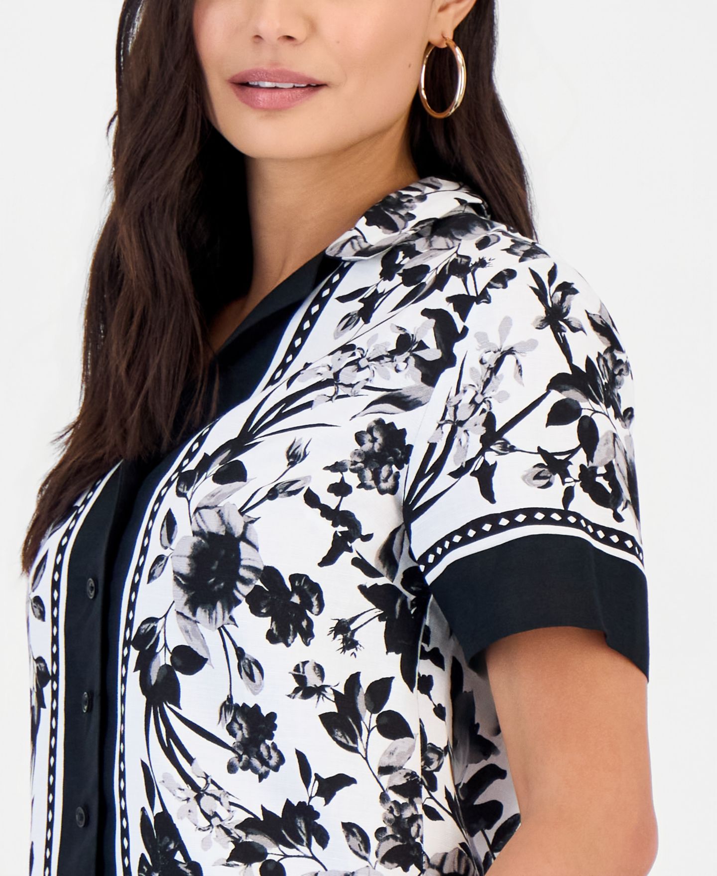 Женская рубашка I.N.C. International Concepts Petite Linen-Blend Printed Short-Sleeve Button-Up, цвет: Daria Garden — фото 2