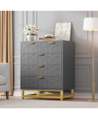 Modern 5 Drawer Wide Dresser Chest,  Metal Legs & Handles, Wood Storage Organizer for Bedroom Living Room