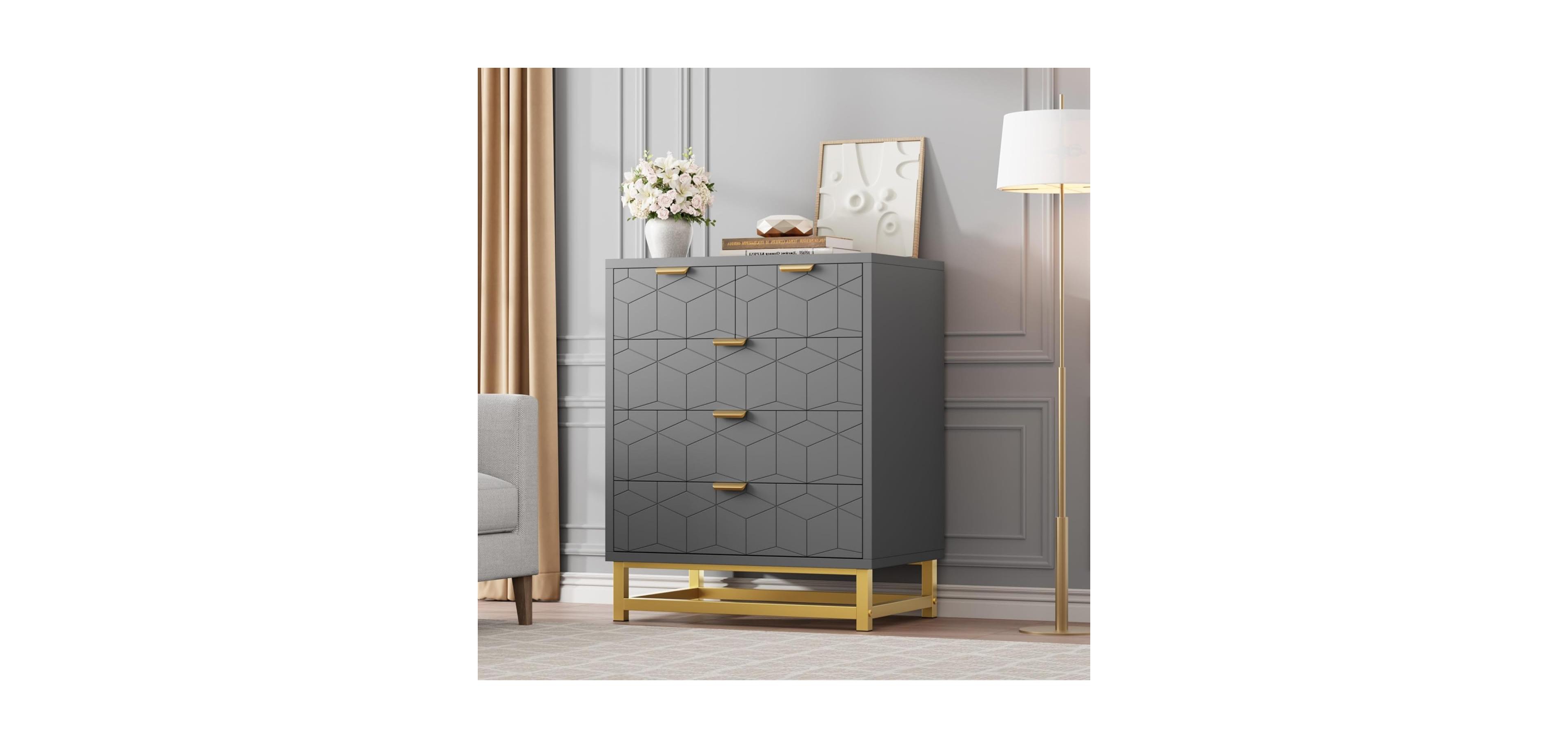 gaomon Modern 5 Drawer Wide Dresser Chest, Metal Legs & Handles, Wood Storage Organizer for Bedroom Living Room