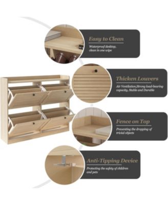 Large Narrow Shoe Storage Cabinet, 4 Flip Drawers Adjustable Shelves Entryway Shoe Rack Organizer