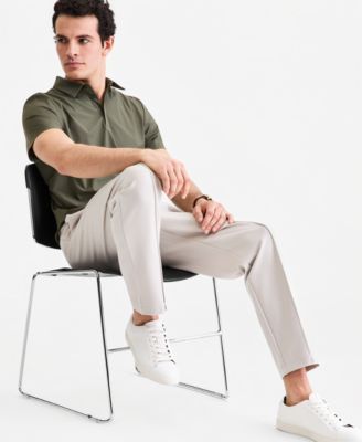 Men's Short-Sleeve Grid Texture Polo Shirt