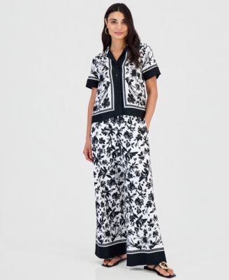 Petite Printed Wide-Leg Pants