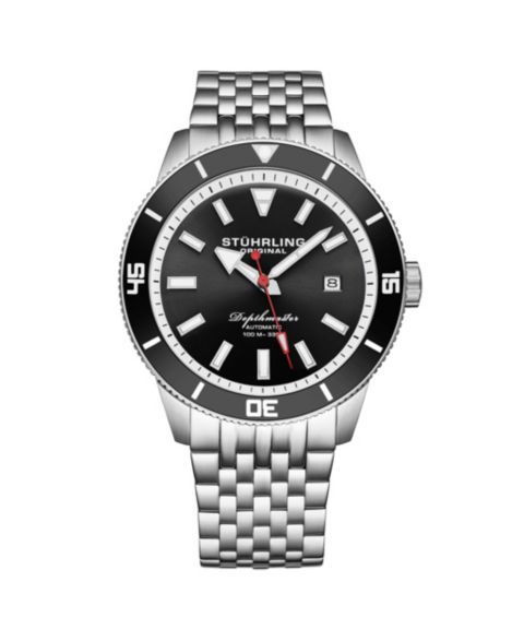 Мужские часы Stuhrling Depthmaster 4086.1 Men s Automatic Watch 42mm Stainless Steel Black Dial, цвет: Чёрный