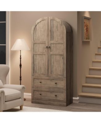 72" Tall Dome Bookcase with Drawers, 4-Tier Wooden Bookshelf Storage Cabinet with Door, Farmhouse Arched Cabinet with Storage