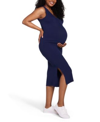 Maternity Motherhood Sleeveless Henley Racerback Midi Dress