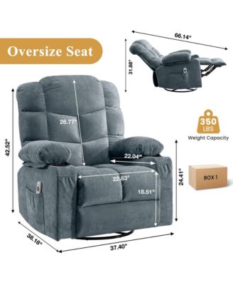 Oversized Massage Swivel Recliner Chair with Lumbar Heating for Living Room Rocker Recliner with Cup Holders and USB Charge
