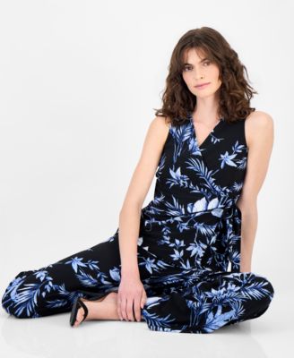 Women's Sleeveless Printed Wrap Top & Printed High-Rise Wide-Leg Pants