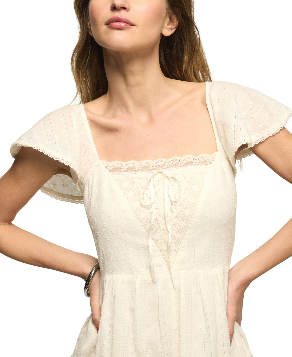 Lucky Brand Women's Lace Yoke Tiered Mini Dress