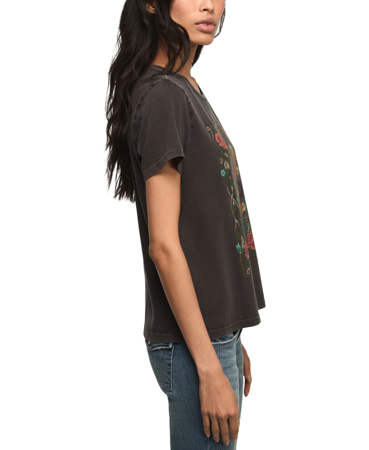 Женская футболка Lucky Brand Mirror Butterfly Classic Crewneck, цвет: Угольно-чёрный — фото 2