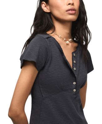 Women's Crochet Trim Short-Sleeve Henley Top