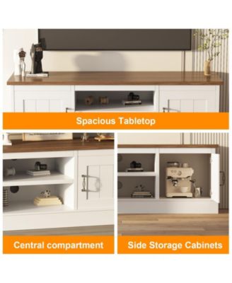 Farmhouse Rustic Wood TV Stand for 65 Inch TVs, Entertainment Center with Storage Cabinets Modern Console