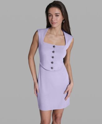 Women's Crepe Square Neck Button Front Two-Piece Dress