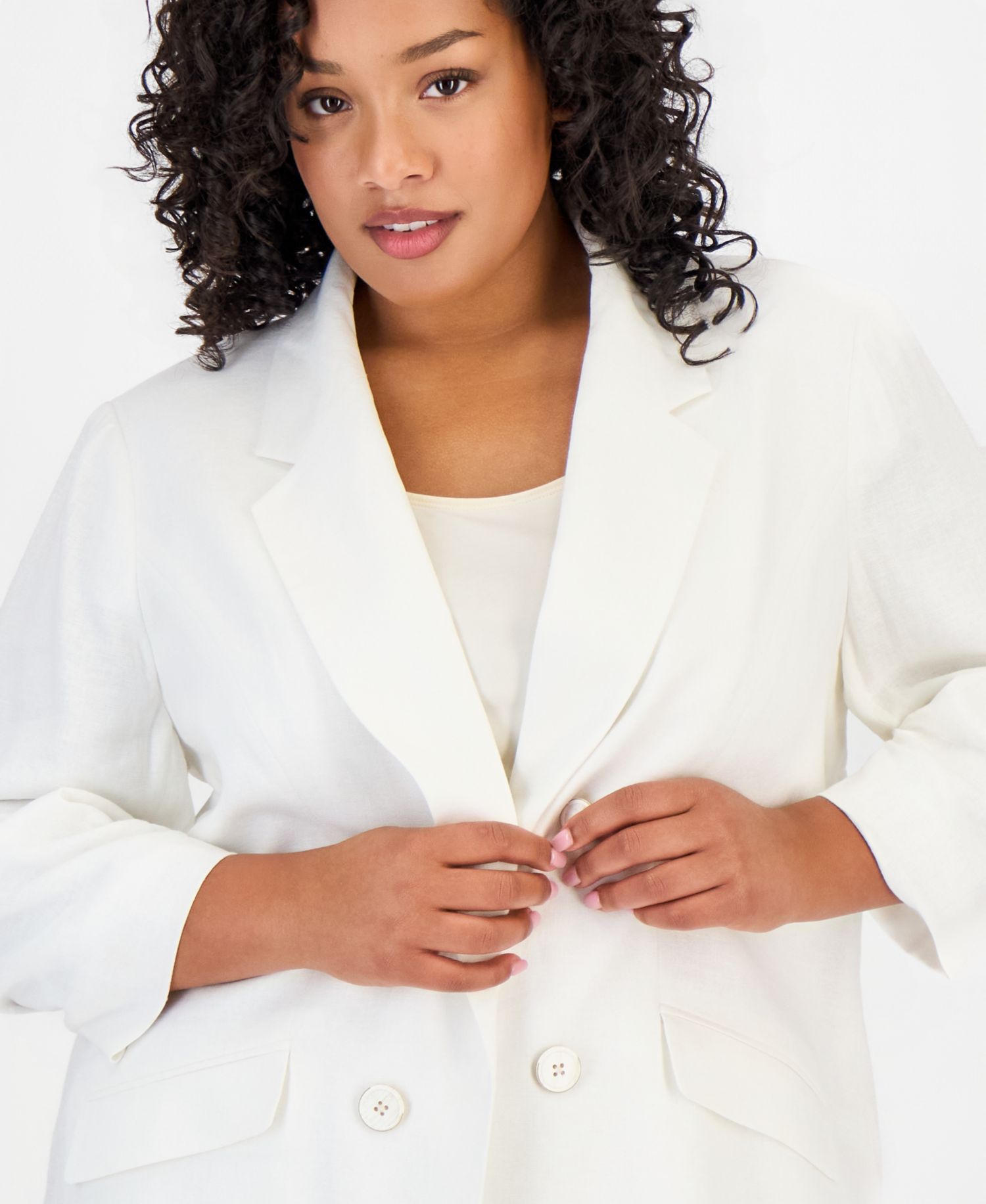 Plus Size Open-Front Scrunch-Sleeve Blazer