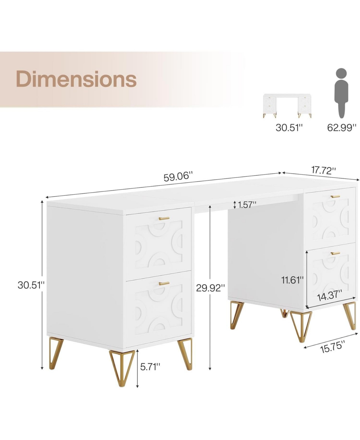 Tribesigns 59-Inch Makeup Vanity Desk with 4 Drawers, Dressing Table Storage (Without Mirror)