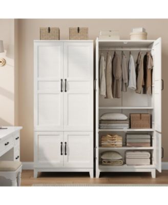 Armoire Wardrobe Closet with 4 Doors, 72 in Wooden Wardrobe Cabinet with Hanging Rod
