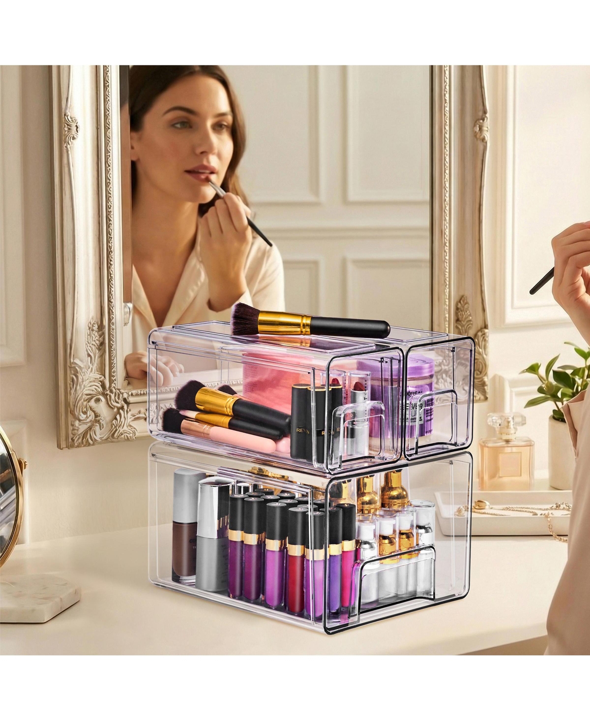 Sorbus Piece Clear Stackable Storage Drawers Case with Handles - for Bathroom, Closet, Pantry, Cabinet